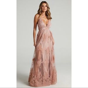 Lady black tie pink maxi dress new with tags